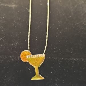 Silver Cocktail Pendant 16" Necklace